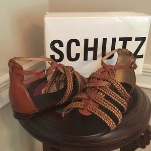 SCHUTZ Soft Rust Brown Leather Braided Sandal  - 8